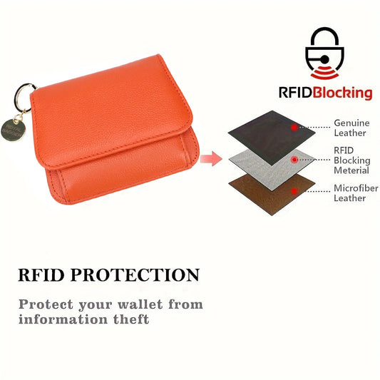 Royal Bagger RFID Short Wallet for Women Genuine Cow Leather Large Capacity Key Chain Card Holders Fashion Trifold Wallets 1459